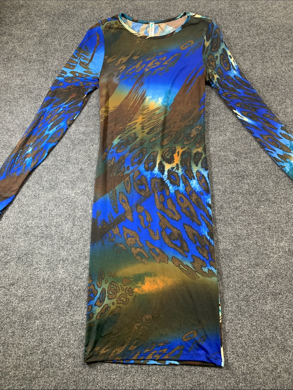 Auditions Blue and Brown Long-Sleeve Printed Bodycon Dress